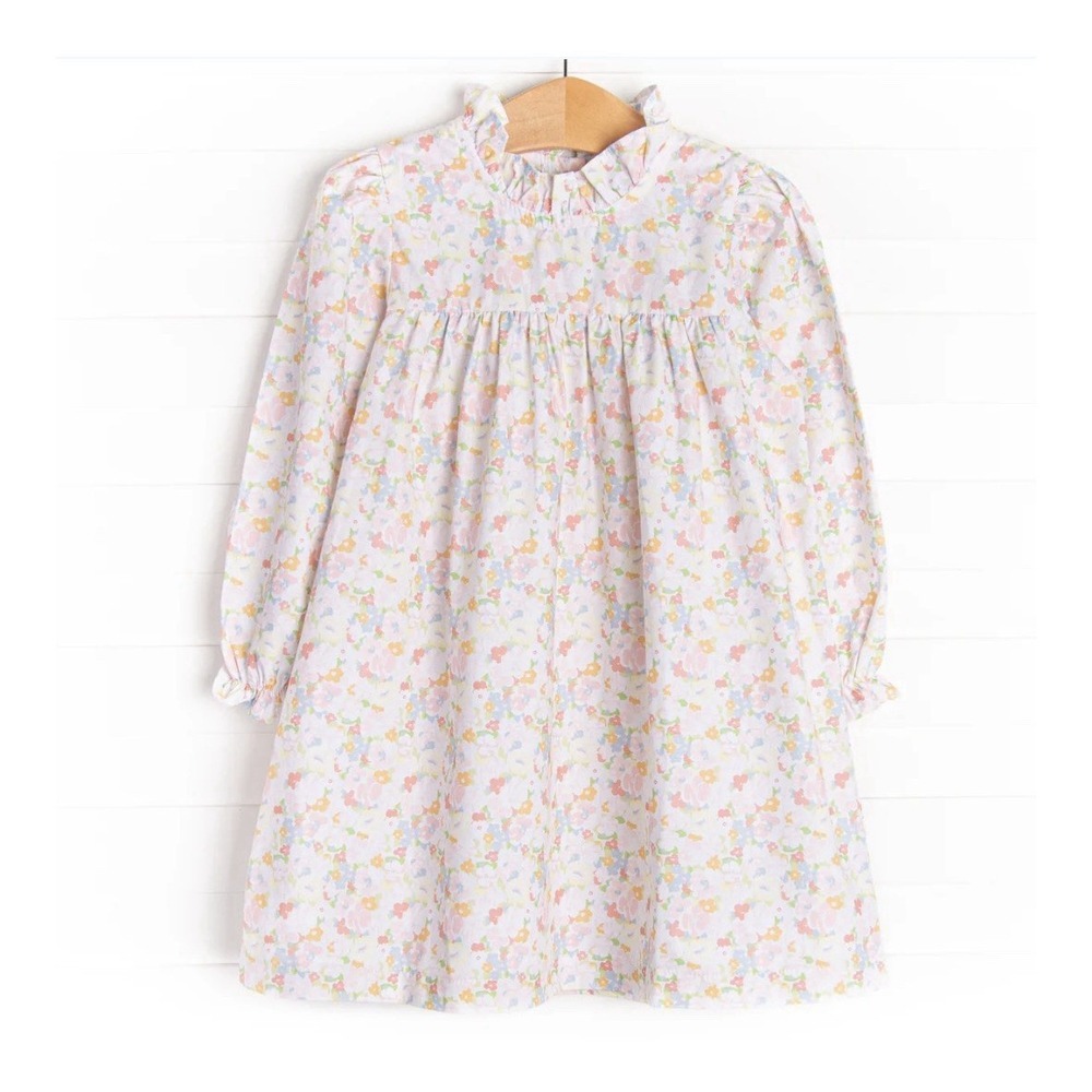 Stitchy Fish Just Keep Blooming Dress Girls Size 5 Pink Floral Long Sleeve